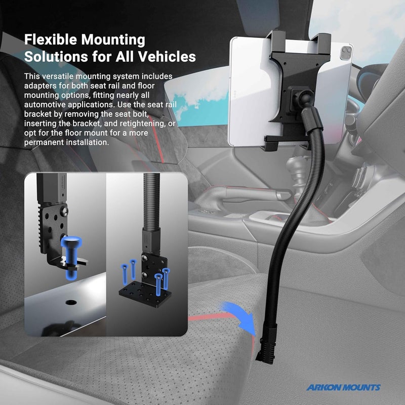 Arkon Mounts - Car Tablet Mount with 22-inch Arm and Seat Rail Attachment | Gooseneck Tablet Holder | Aluminum Construction | Ideal for Cars and Trucks - Image 5